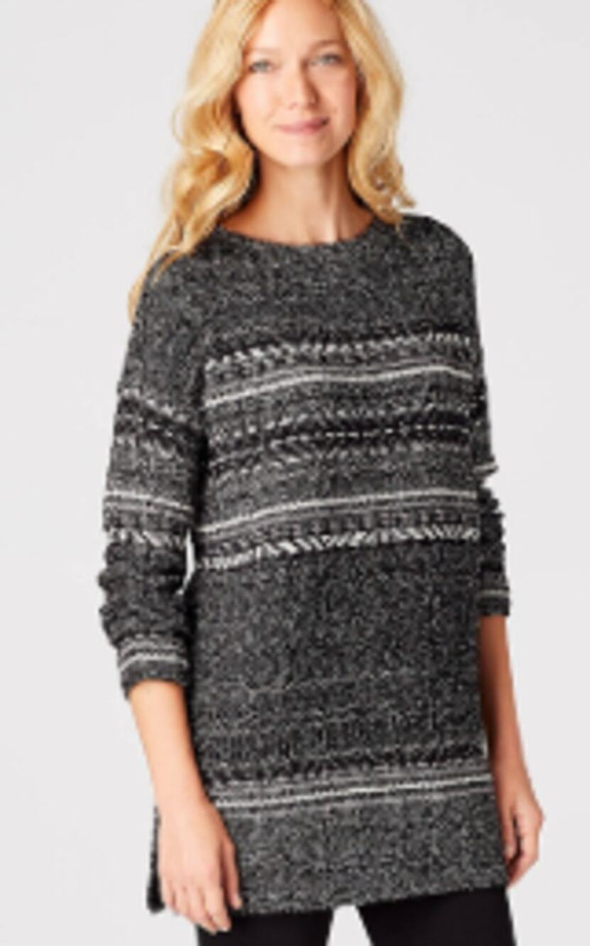 J. Jill Women Large Black White Textured Striped Marled Cozy Lodge Ski Sweater